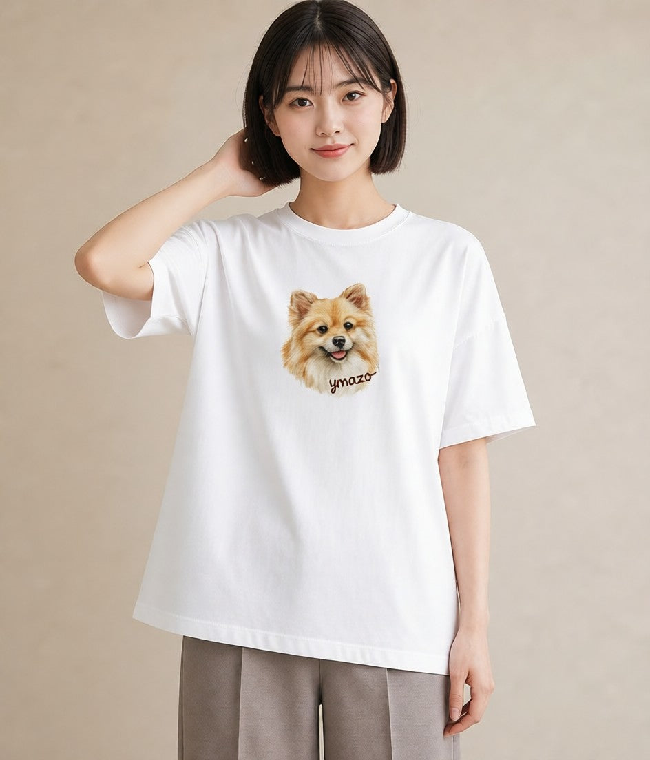 半袖Tシャツ レディース ポメラニアン ポメ 犬 いぬ イラスト ボタニカル 部屋着 女性向けギフト 白T YMAZO