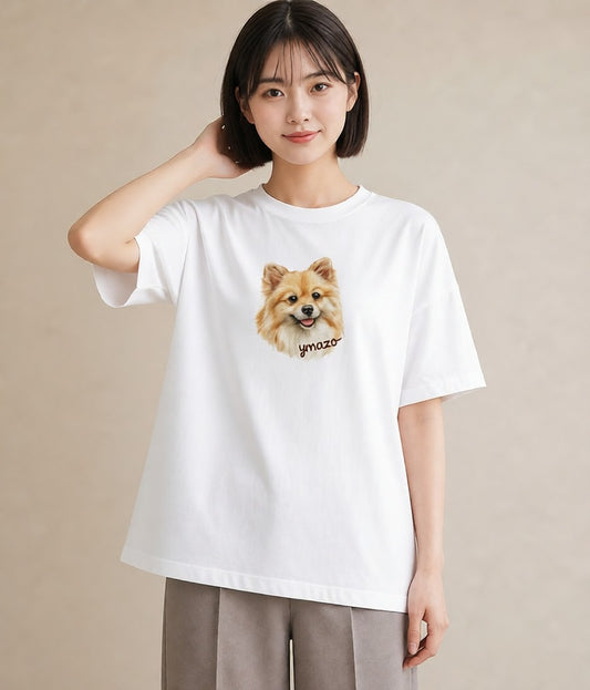 半袖Tシャツ レディース ポメラニアン ポメ 犬 いぬ イラスト ボタニカル 部屋着 女性向けギフト 白T YMAZO