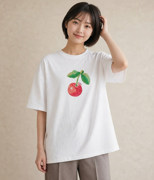 デザインTシャツ レディース りんご 林檎 アップル 食べ物 フード イラスト 個性的 ホワイトデー 春服 白T YMAZO