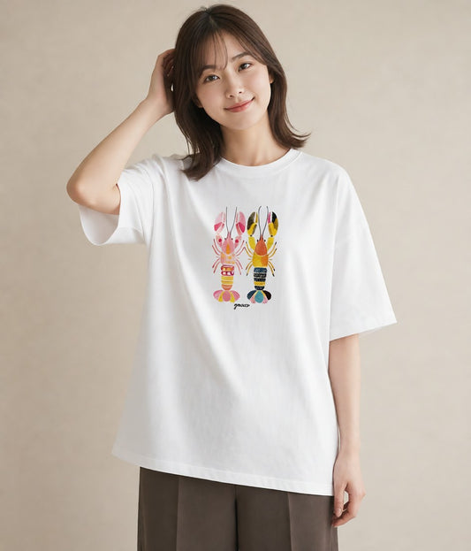 プリントTシャツ レディース エビ 海の生き物 海 イラスト お揃い 親子 白T