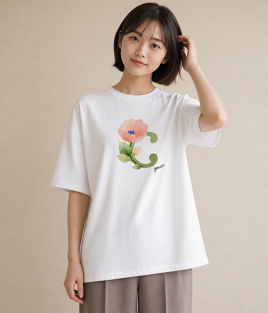 プリントTシャツ レディース パンジー 花 花柄 イラスト アート風 普段着 週末コーデ 白T YMAZO