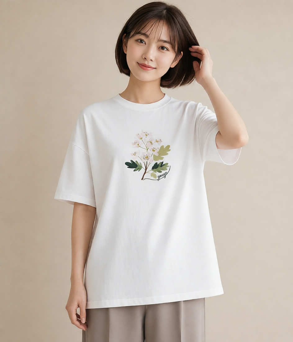 Tシャツ レディース カスミソウ かすみ草 花 花柄 イラスト ポップ ミセス 春コーデ 白T YMAZO