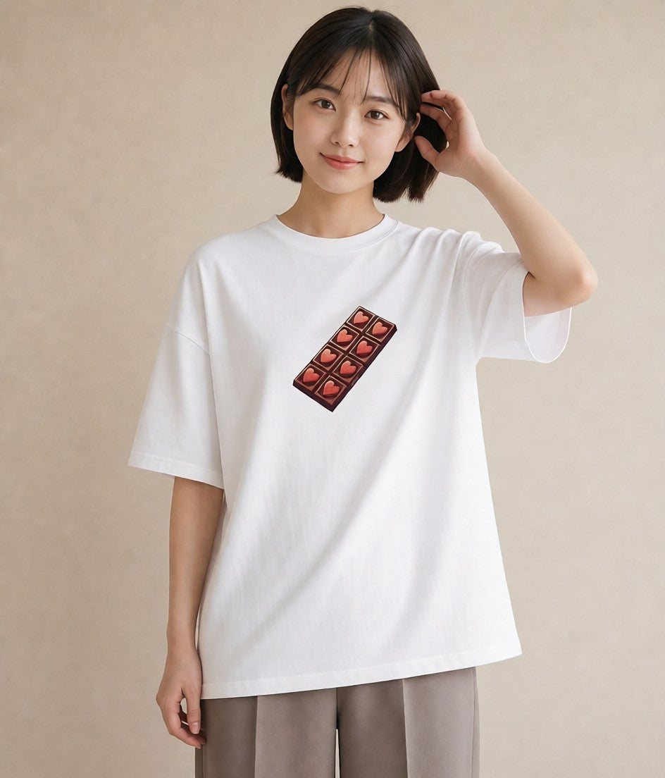 半袖Tシャツ レディース チョコ 食べ物 フード イラスト きれいめ 秋コーデ おしゃれギフト 白T YMAZO