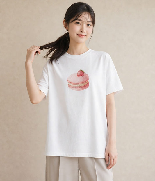 グラフィックTシャツ レディース ドーナツ 食べ物 フード イラスト カフェコーデ お出かけ 普段着 白T YMAZO