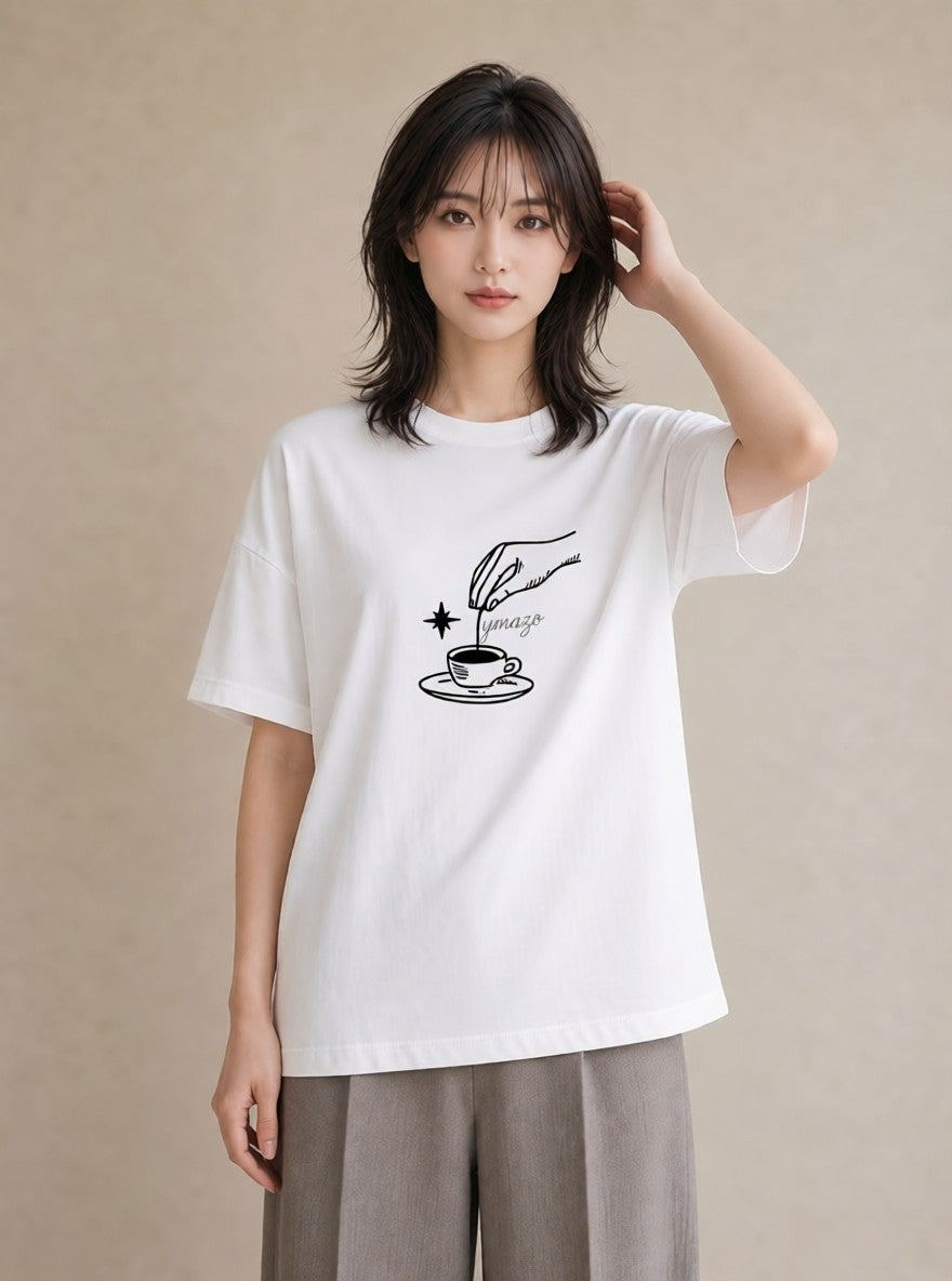 Tシャツ レディース コーヒー カフェ 珈琲 イラスト 水彩風 誕生日プレゼント 綿100 白T YMAZO