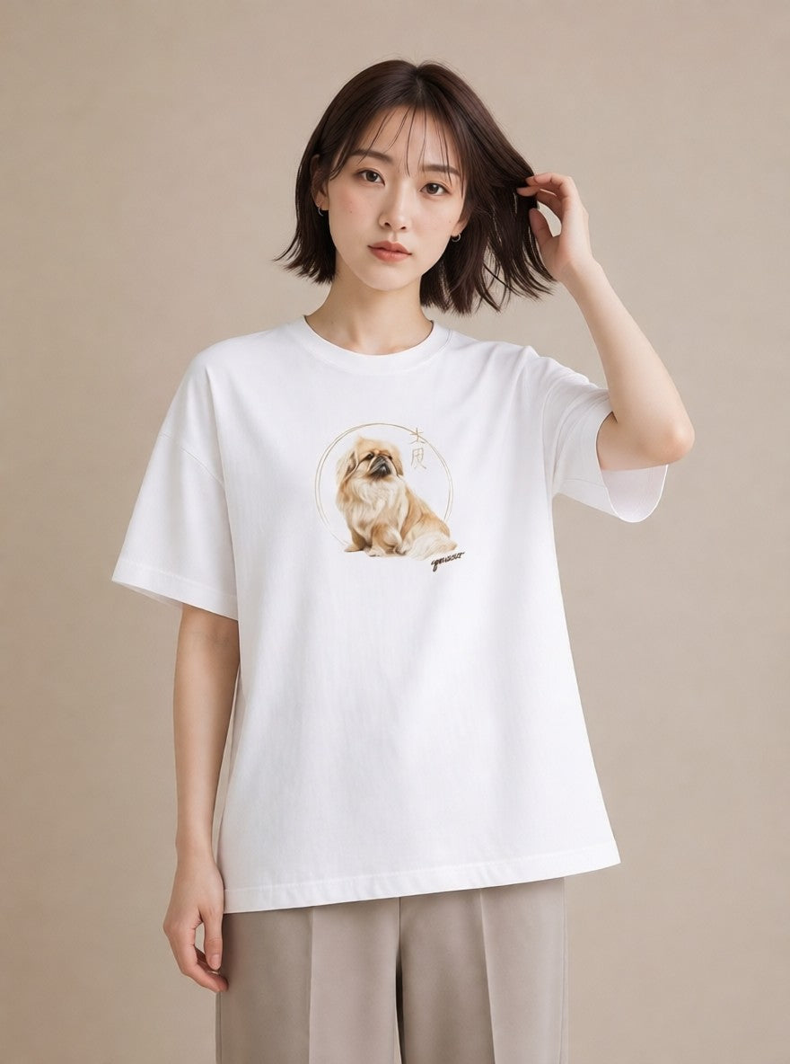 グラフィックTシャツ レディース 狆 犬 いぬ イラスト 20代 カジュアルコーデ 白T YMAZO
