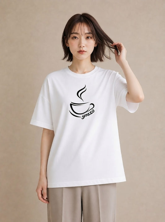 グラフィックTシャツ レディース コーヒー カフェ 珈琲 イラスト ミニマル 通勤 在宅 白T YMAZO