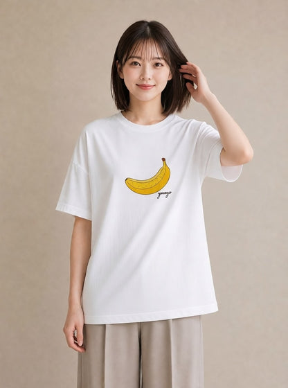 デザインTシャツ レディース バナナ 食べ物 フード イラスト ニュアンス 母娘コーデ 自分用 白T YMAZO