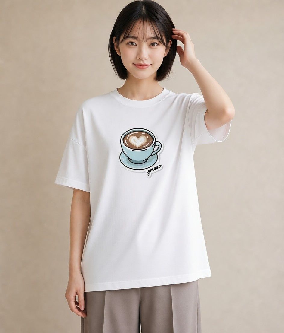 グラフィックTシャツ レディース カフェオレ 食べ物 フード イラスト ラフ 公園 ママ 白T YMAZO