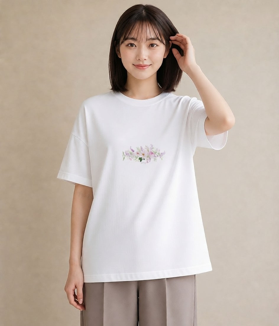 プリントTシャツ レディース 手鏡 アンティーク レトロ ナチュラル イラスト 綿100 デート 白T YMAZO