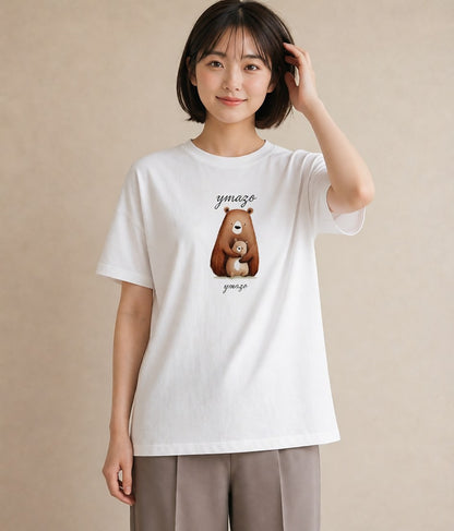 プリントTシャツ レディース くま クマ ベア 動物 アニマル イラスト カジュアルコーデ 買い物 白T YMAZO