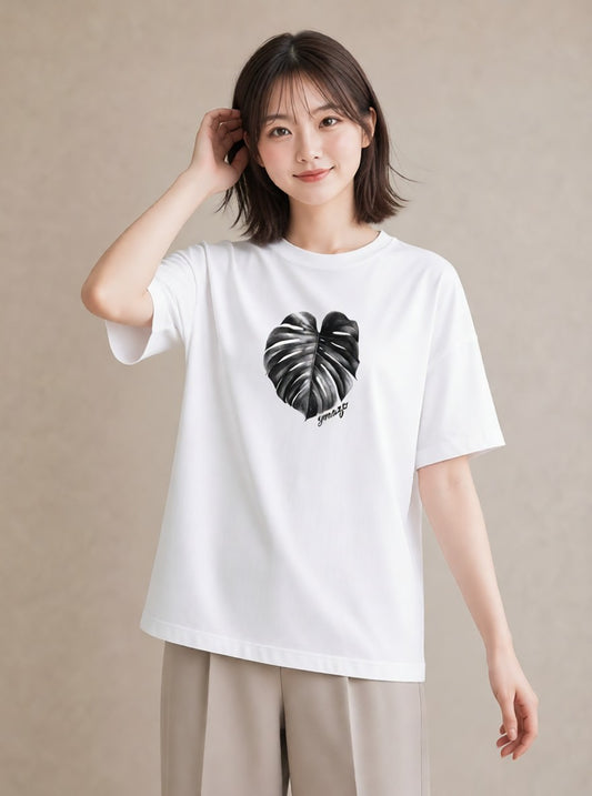 グラフィックTシャツ レディース モンステラ 植物 ボタニカル イラスト シンプル 春服 ミセス 白T YMAZO