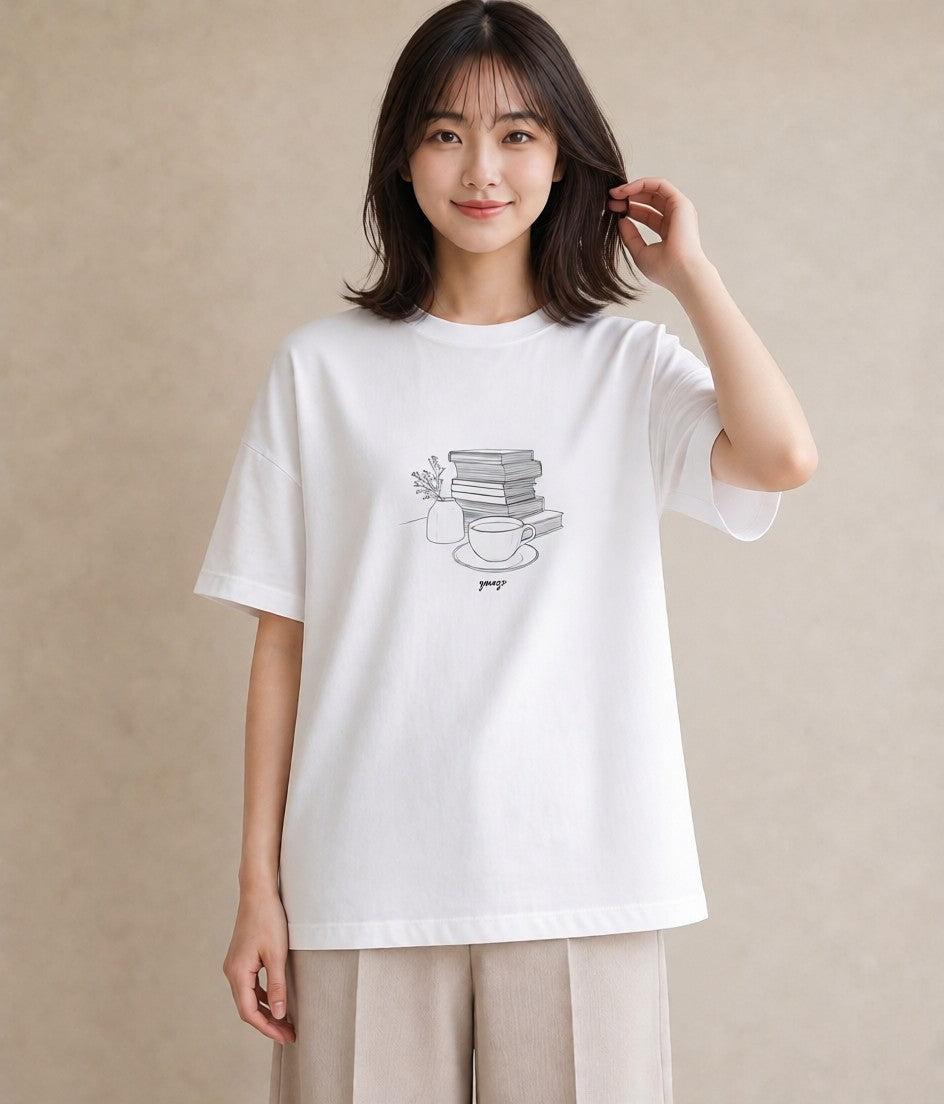 Tシャツ レディース 本 読書 ブック イラスト レトロ 旅行用 海 白T YMAZO