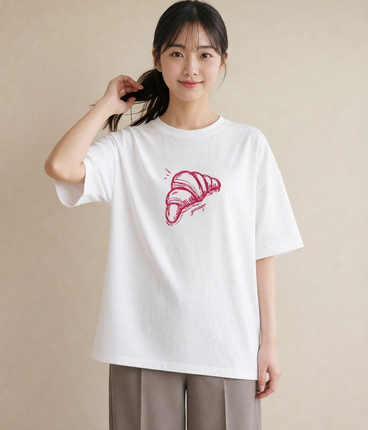 プリントTシャツ レディース パン ベーカリー レトロ イラスト 女性向けギフト 散歩 白T YMAZO