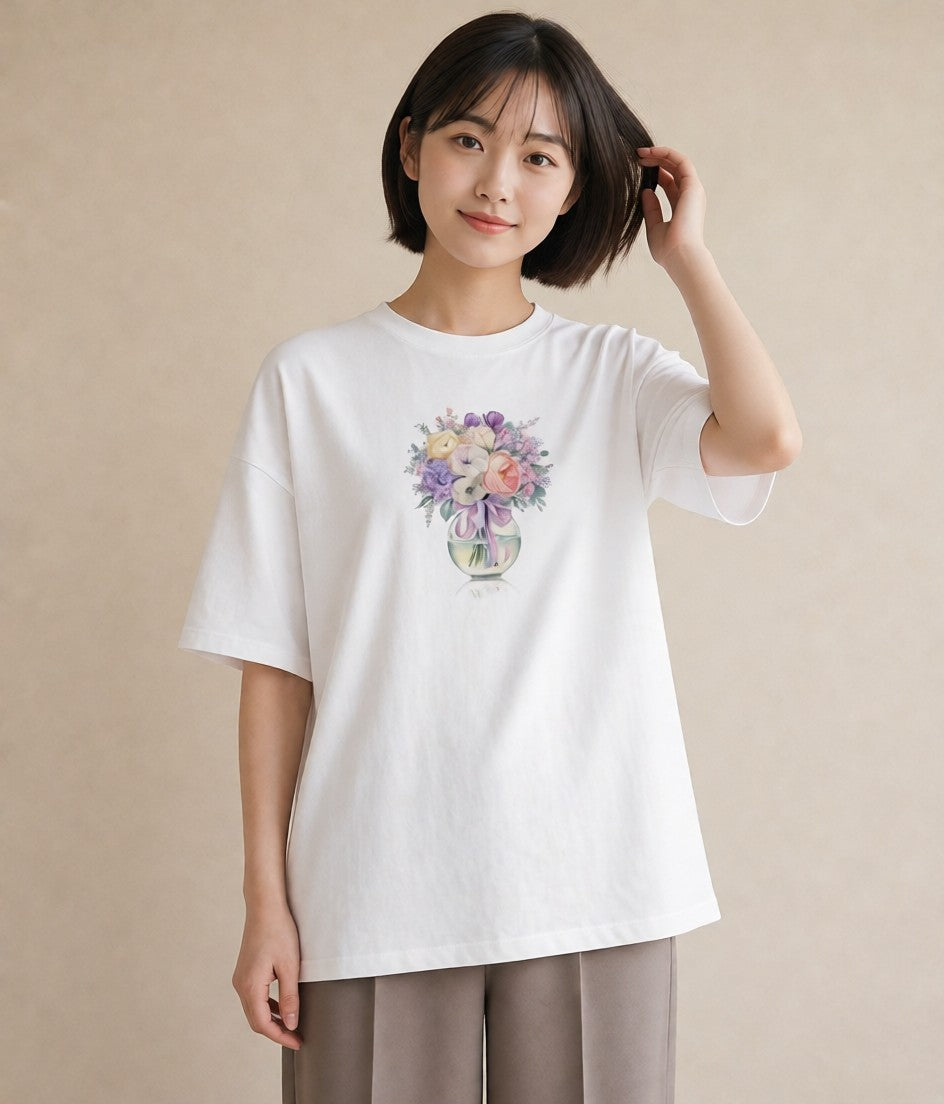 プリントTシャツ レディース ガラス瓶 小枝 ボタニカル ナチュラル アンティーク イラスト シック 通勤 在宅 白T YMAZO