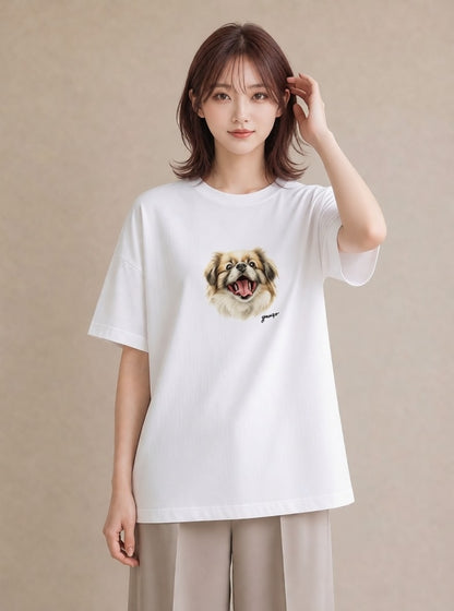 デザインTシャツ レディース 狆 犬 いぬ イラスト ユニーク 誕生日プレゼント 綿100 白T YMAZO