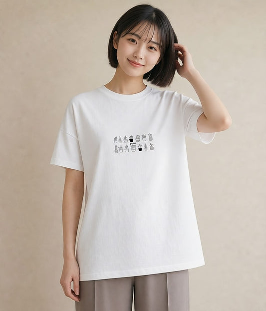 プリントTシャツ レディース 観葉植物 ボタニカル 植物 イラスト ラフ 夏コーデ 通学 白T YMAZO
