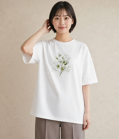 グラフィックTシャツ レディース すずらん 花 花柄 イラスト カジュアル カジュアルコーデ 買い物 白T