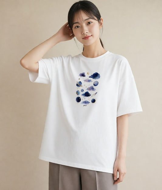 プリントTシャツ レディース 牡牛座 星空 宇宙 イラスト 個性的 秋コーデ おしゃれギフト 白T YMAZO