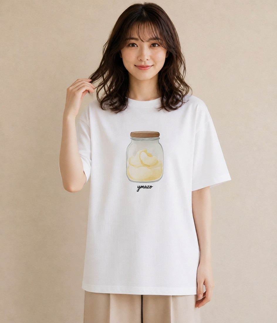 半袖Tシャツ レディース プリン 食べ物 フード イラスト ボタニカル 通学 誕生日プレゼント 白T YMAZO