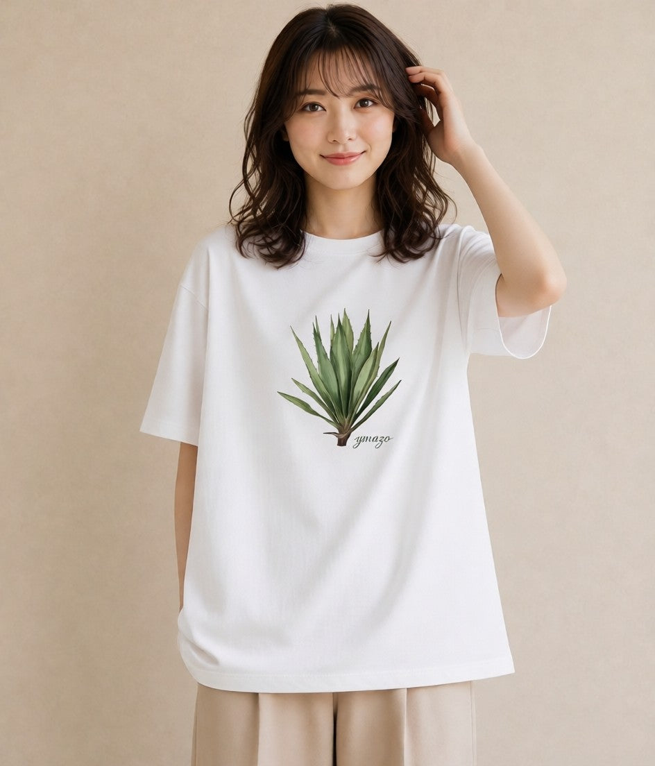 Tシャツ レディース サボテン 植物 ボタニカル イラスト お洒落 通学 誕生日プレゼント 白T YMAZO