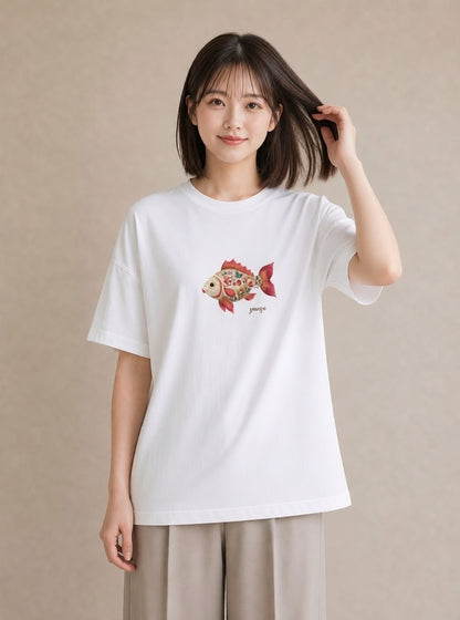 デザインTシャツ レディース 熱帯魚 海の生き物 海 イラスト こなれ感 在宅 公園 白T YMAZO