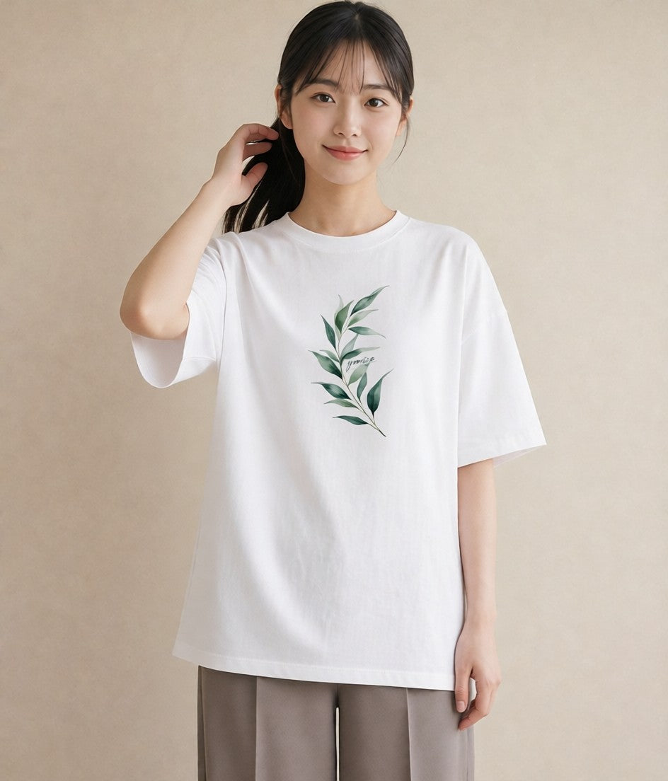 デザインTシャツ レディース シダ 植物 ボタニカル イラスト 抜け感 綿100 デート 白T YMAZO
