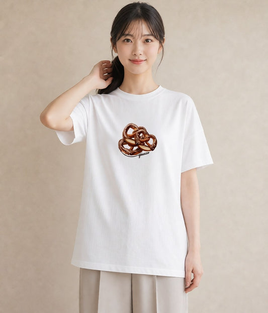 半袖Tシャツ レディース ベーグル 食べ物 フード イラスト ミニマル 親子 20代 白T YMAZO