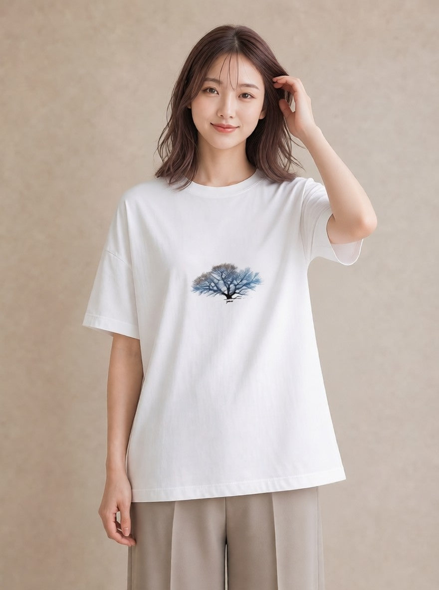 Tシャツ レディース 雨上がりのベンチ ベンチ ナチュラル アンティーク イラスト 手描き風 クリスマス 旅行 白T YMAZO