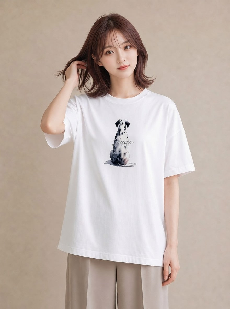 半袖Tシャツ レディース ダルメシアン 犬 いぬ イラスト ゆるコーデ 友達ギフト 部屋着 白T YMAZO