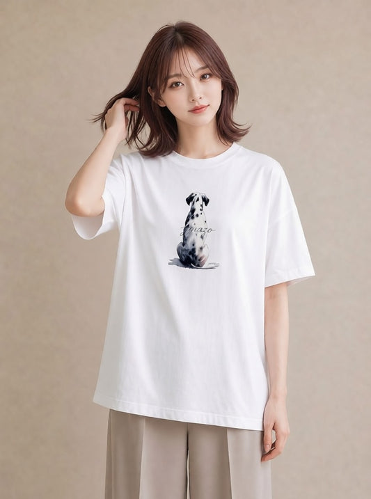 半袖Tシャツ レディース ダルメシアン 犬 いぬ イラスト ゆるコーデ 友達ギフト 部屋着 白T
