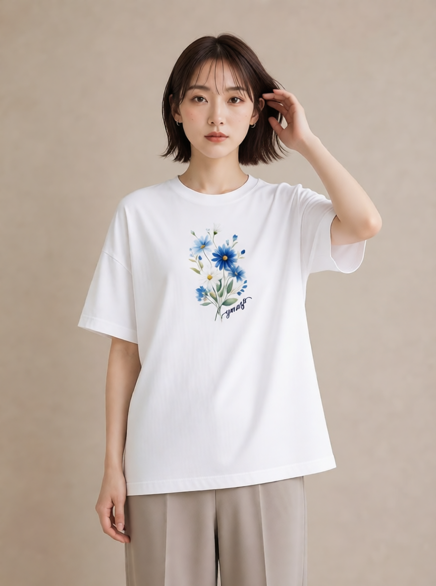 Tシャツ レディース マーガレット 花 花柄 イラスト ゆるかわ ママ カフェ服 白T YMAZO