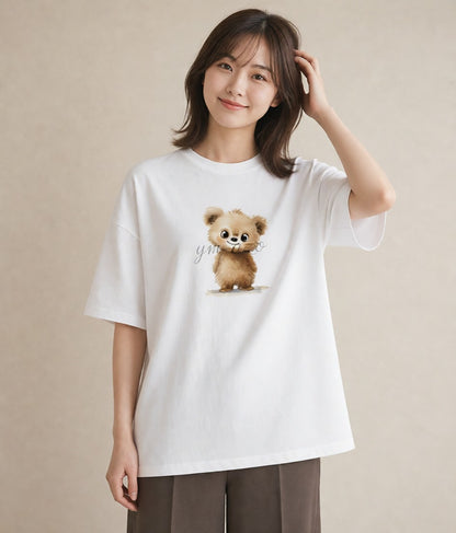 Tシャツ レディース くま クマ ベア 動物 アニマル イラスト きれいめ ルームウェア ギフト 白T YMAZO