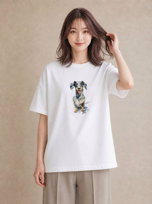 デザインTシャツ レディース いぬ 犬 ワンコ イラスト 個性的 母の日 ビーチ 白T YMAZO