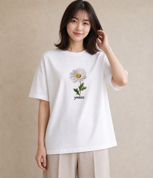 プリントTシャツ レディース デイジー 花 花柄 イラスト ラフ 社会人 女性 白T YMAZO