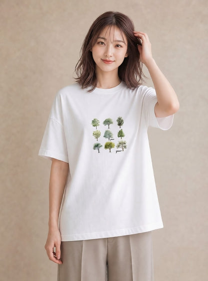 Tシャツ レディース 木 植物 ボタニカル イラスト カフェコーデ 在宅 公園 白T YMAZO