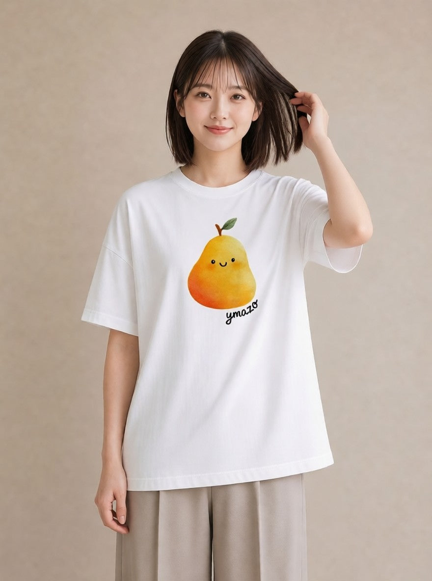 Tシャツ レディース みかん 食べ物 フード イラスト ミニマル 旅行 母娘コーデ 白T YMAZO