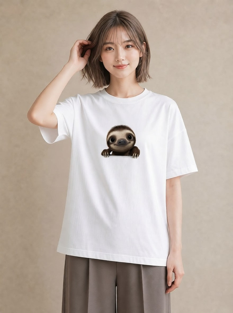 デザインTシャツ レディース ナマケモノ 動物 アニマル イラスト お洒落 敬老の日 ホワイトデー 白T YMAZO