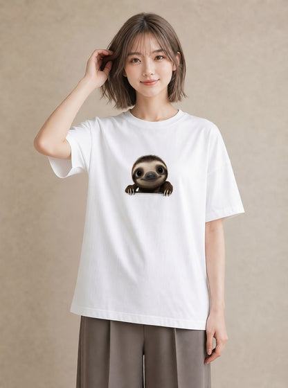 デザインTシャツ レディース ナマケモノ 動物 アニマル イラスト お洒落 敬老の日 ホワイトデー 白T YMAZO