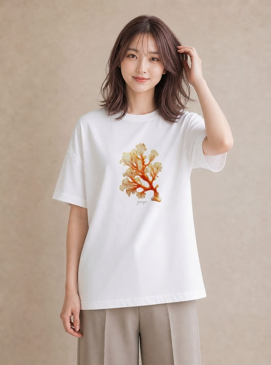 プリントTシャツ レディース サンゴ 海の生き物 海 イラスト 抜け感 カフェ巡り 女子会 白T YMAZO