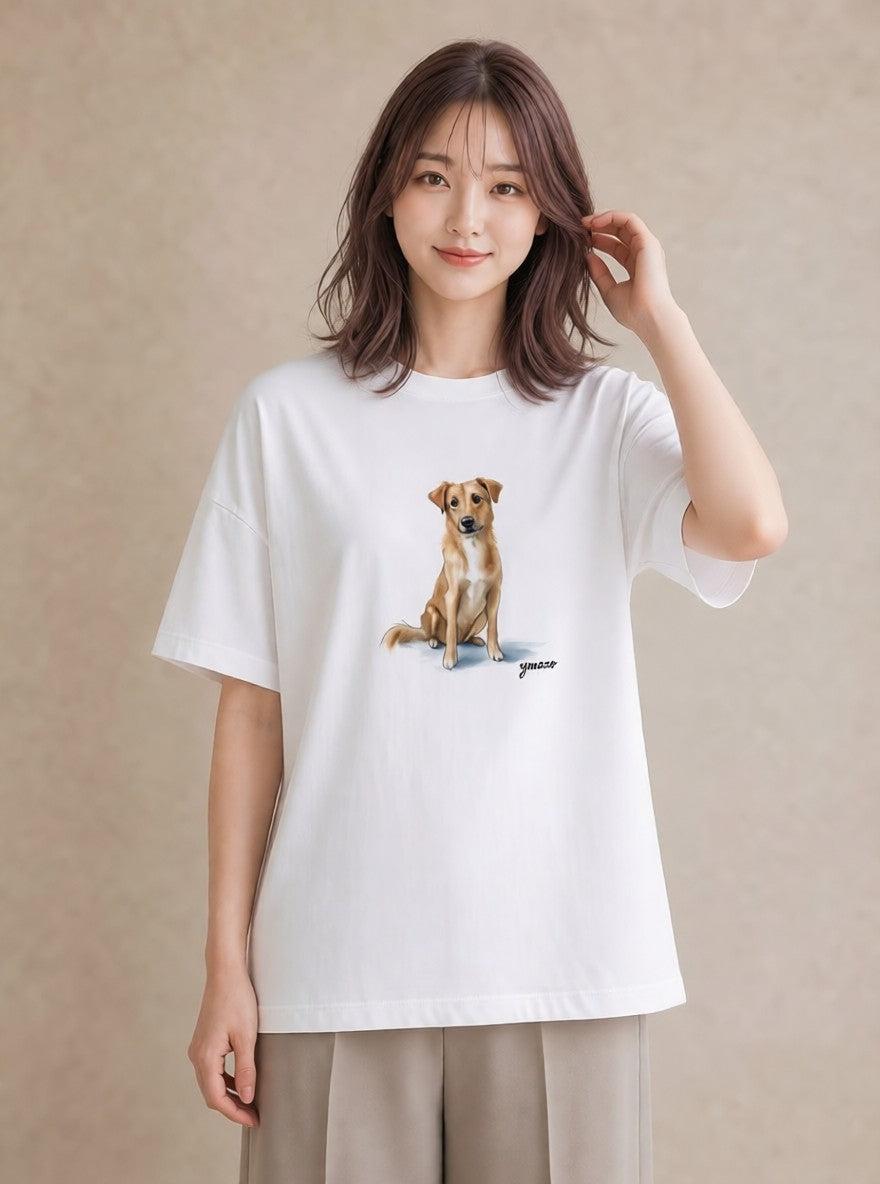 プリントTシャツ レディース 老犬 犬 いぬ イラスト ガーリー 旅行 母娘コーデ 白T YMAZO