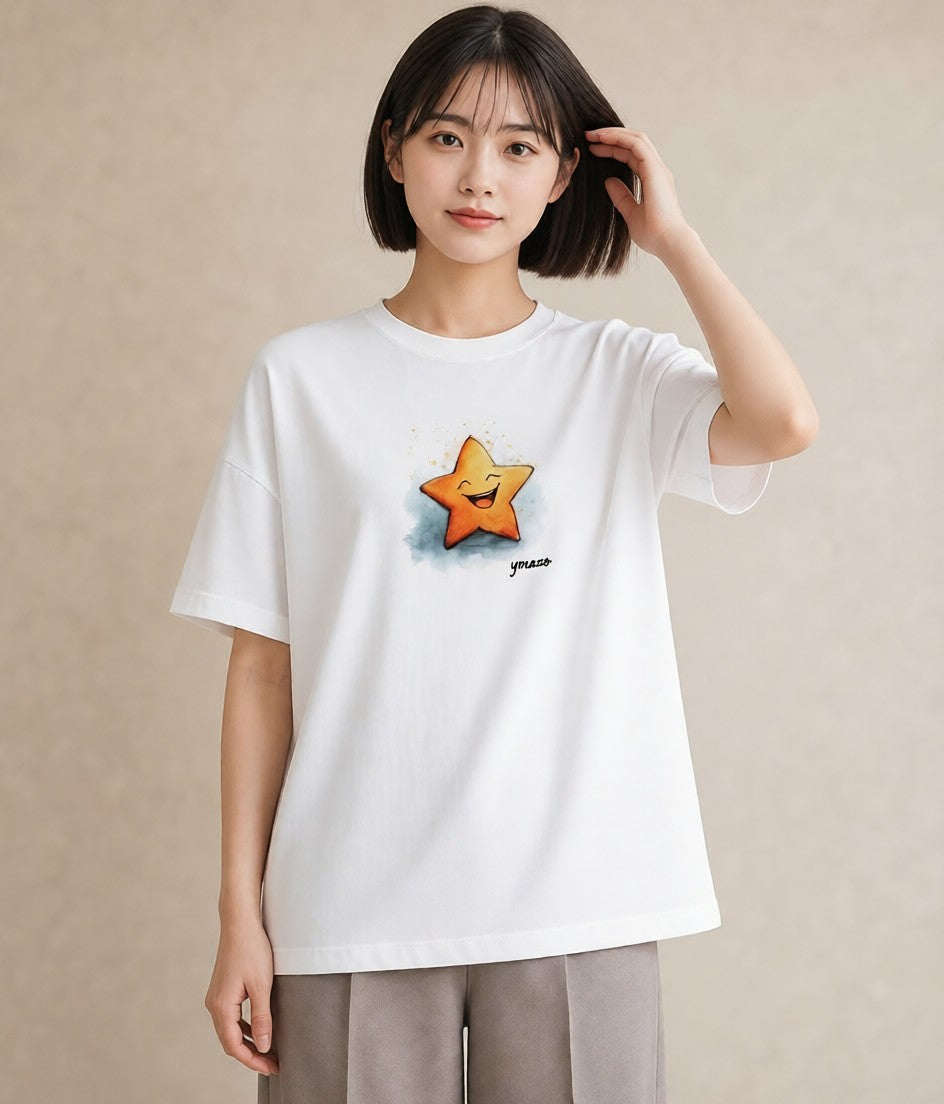 デザインTシャツ レディース スター 星空 宇宙 イラスト 帰省 ラフ 白T YMAZO