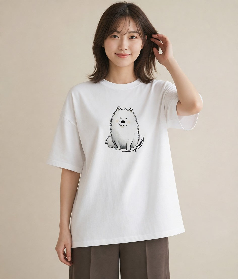 グラフィックTシャツ レディース サモエド 犬 いぬ イラスト カジュアル おしゃれギフト 社会人 白T YMAZO