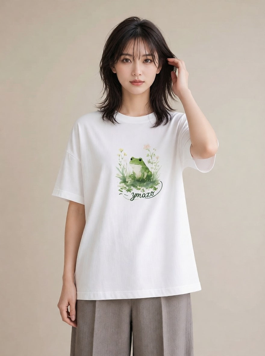デザインTシャツ レディース アマガエル ペット 動物 イラスト シック 20代 カジュアルコーデ 白T YMAZO