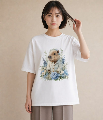 デザインTシャツ レディース ジャンガリアンハムスター ペット 動物 イラスト ガーリー 在宅 公園 白T YMAZO