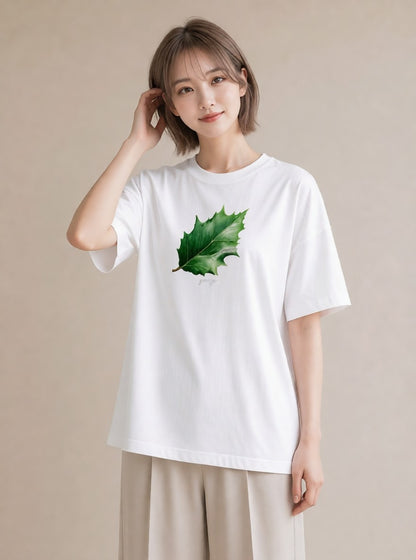 半袖Tシャツ レディース 葉っぱ 植物 ボタニカル イラスト ヴィンテージ風 通学 誕生日プレゼント 白T YMAZO