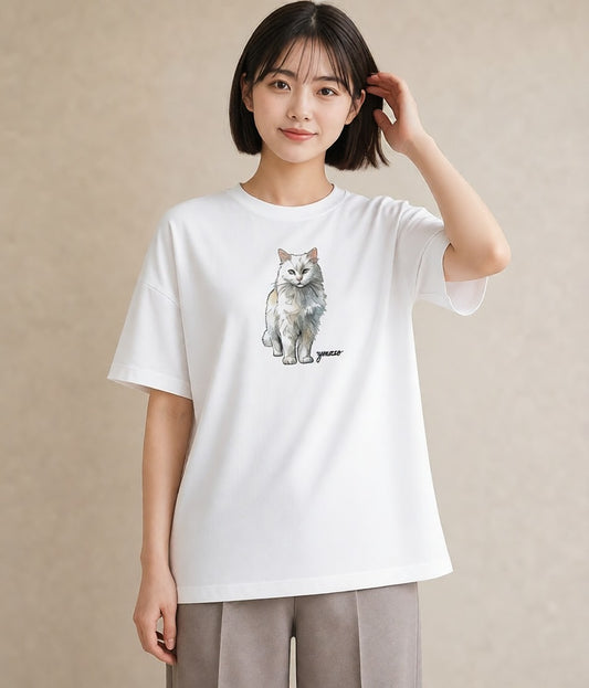 Tシャツ レディース しっぽ 猫 ねこ イラスト 北欧風 夏コーデ 通学 白T YMAZO