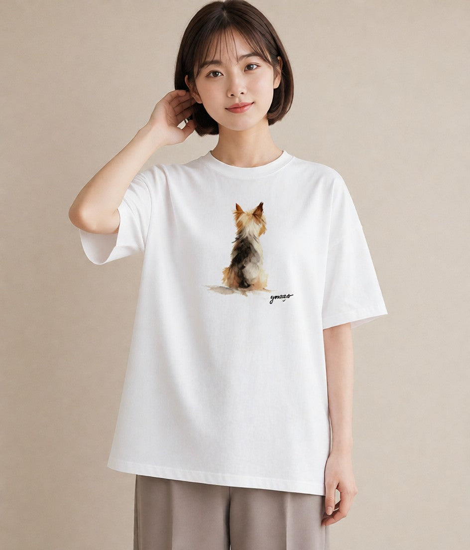 グラフィックTシャツ レディース ヨークシャーテリア 犬 いぬ イラスト 上品 通勤 在宅 白T YMAZO