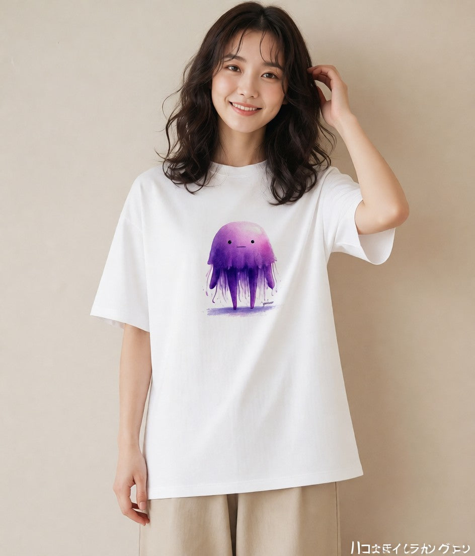 半袖Tシャツ レディース くらげ クラゲ 海の生き物 海 イラスト シック レイヤード 友達ギフト 白T YMAZO
