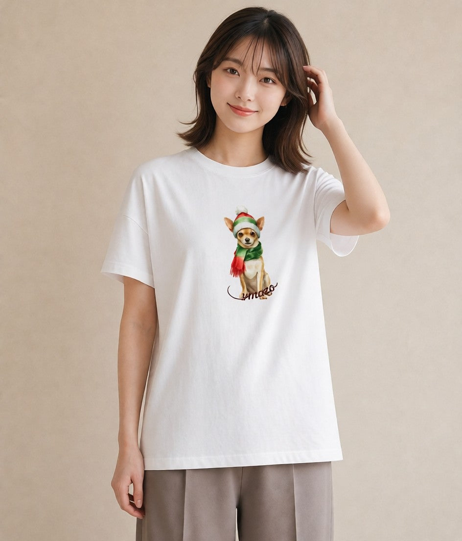 半袖Tシャツ レディース チワワ 犬 いぬ イラスト ミニマル お出かけ 普段着 白T YMAZO